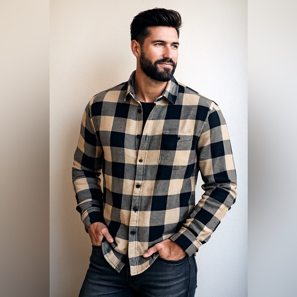 Nova Men Buffalo Plaid Flannel Shirt – Black & Tan – 100% Cotton – XL - Picture 10 of 10